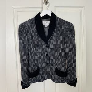 Norma Kamali Vintage 1980s Diamond Dot Wool Blazer Velvet Trim Sz 6